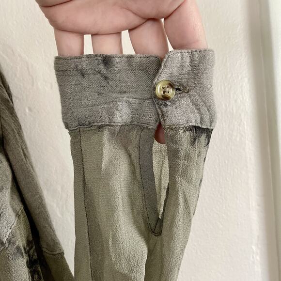 Free People Size XS Blouse - Green Cloud Wash Tie Dye Oversized Festival Trendy - Picture 8 of 12